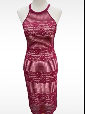Guess Sleeveless Lace Midi Dress in Wine